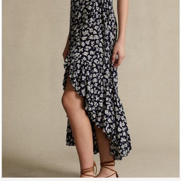 Polo Ralph Lauren Floral Crepe Wrap Skirt ~ Navy/Cream ~ New! - Picture 4 of 11